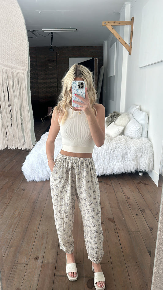 Tea Party Floral Linen Pants