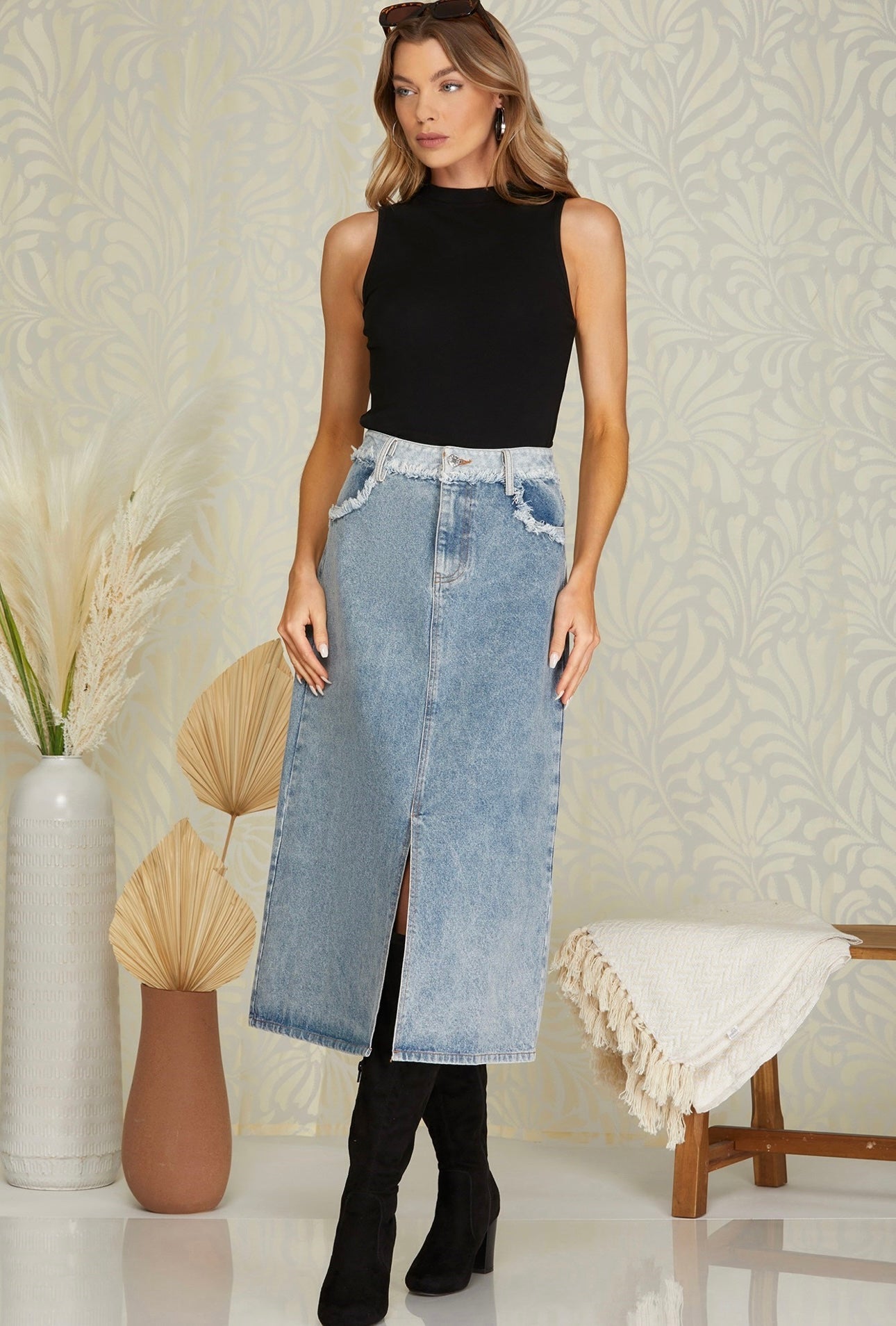 Maxi Light Wash Denim Skirt