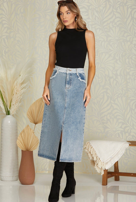 Maxi Light Wash Denim Skirt