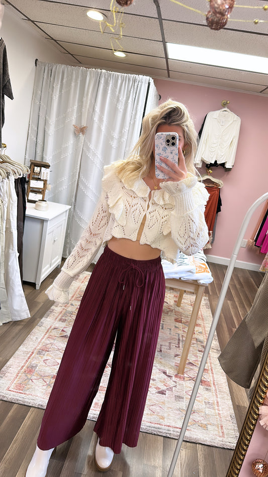 Deep Cranberry Silk Pants