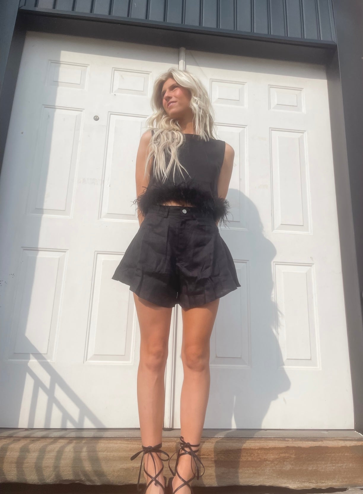 Divalicious Black Pleated High Rise Shorts